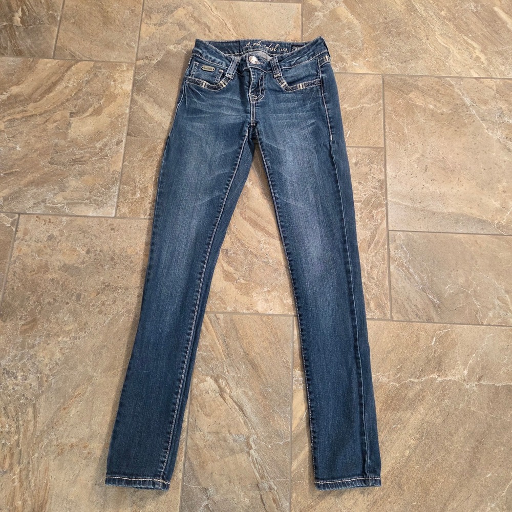 LA Idol USA‎ Womens Skinny Jeans Size 5 Blue Denim Low Rise Contrast Stitching